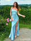 Chic Tiffany Blue One-Shoulder Long Prom Dress with Slit, Evening Dress, PD382118