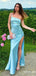 Chic Tiffany Blue One-Shoulder Long Prom Dress with Slit, Evening Dress, PD382118