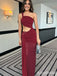 Sexy Burgundy One-Shoulder Long Mermaid Prom Dress, Cut Out Lace Evening Dress, PD382120
