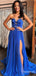 Gorgeous Royal Blue Strapless Side Slit Long Evening Dress with Bow Detailing, Prom Dress, PD382123