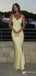 Pastel Yellow V-neck Spaghetti Strap Mermaid Long Prom Dress, Evening Dress, PD382127