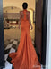 Elegant Burnt Orange Halter Backless Mermaid Long Prom Dress, Evening Dress, PD382134
