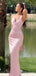 Sexy V-neck Straps Pink Long Mermaid Prom Dress with Bow Detailing, Evening Dress,PD382136
