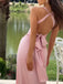 Sexy V-neck Straps Pink Long Mermaid Prom Dress with Bow Detailing, Evening Dress,PD382136