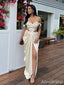 Stunning Ivory Off-Shoulder Pleated Long Mermaid Prom Dress with Slit, Evening Dress, PD382139