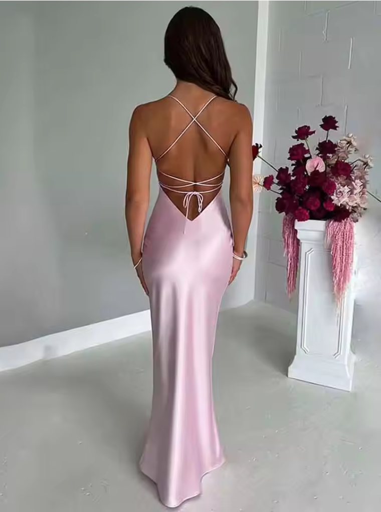 Stunning Pink Spaghetti Strap Backless Long Mermaid Prom Dress, Evening Dress, PD381940