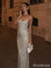 Sparkly Champagne Sequins Straps Mermaid Long Prom Dress, Evening Dress, PD382142
