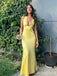 Sexy V-neck Halter Yellow Long Mermaid  Prom Dress,Evening Dress,PD382143