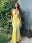 Sexy V-neck Halter Yellow Long Mermaid  Prom Dress,Evening Dress,PD382143