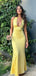 Sexy V-neck Halter Yellow Long Mermaid  Prom Dress,Evening Dress,PD382143