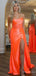 Elegant Orange Strapless Corset Long Mermaid Prom Dress with Thigh Slit, Evening Dress, PD382145