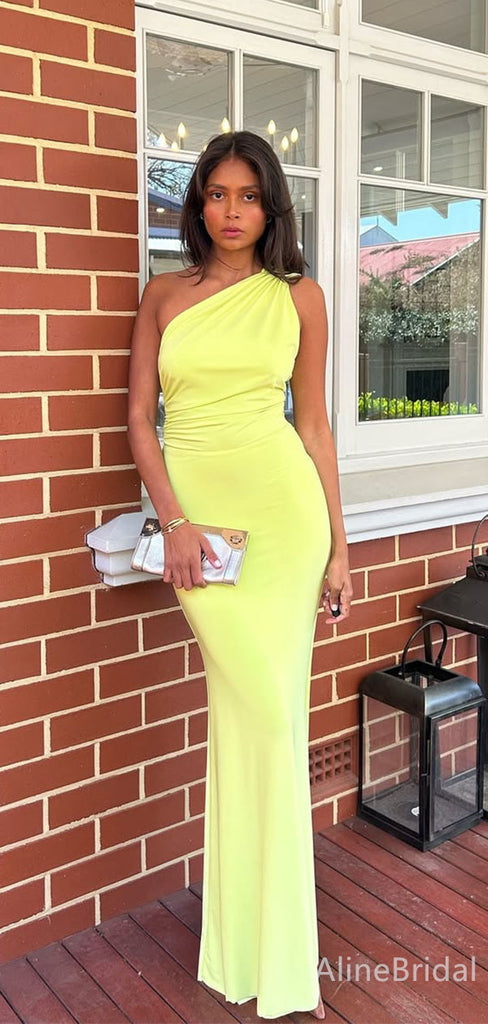 Elegant Yellow One-Shoulder Backless Bodycon Long Mermaid Prom Dress, Evening Dress, PD382149
