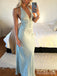 Gorgeous Pale Blue Halter V-neck Lace  Long Mermaid Prom Dress, Evening Dress, PD382152