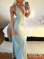 Gorgeous Pale Blue Halter V-neck Lace  Long Mermaid Prom Dress, Evening Dress, PD382152