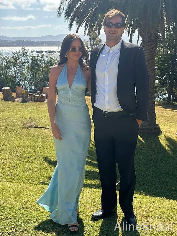 Gorgeous Pale Blue Halter V-neck Lace  Long Mermaid Prom Dress, Evening Dress, PD382152