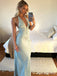Gorgeous Pale Blue Halter V-neck Lace  Long Mermaid Prom Dress, Evening Dress, PD382152