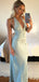Gorgeous Pale Blue Halter V-neck Lace  Long Mermaid Prom Dress, Evening Dress, PD382152
