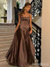Minimalist Brown Spaghetti Strap A-line Long Prom Dress, Evening Dress, PD382158