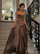 Minimalist Brown Spaghetti Strap A-line Long Prom Dress, Evening Dress, PD382158