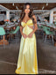 Elegant V-neck Yellow Spaghetti Strap A-line Long Prom Dress,Evening Dress,PD382160