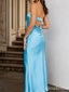 Simple Blue Strapless Mermaid Long Bridesmaid Dress,PD3222