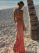 Stylish Peach Pink Spaghetti Strap Backless Long Prom Dress, Evening Dress, PD382168