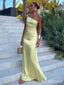 Elegant One Shoulder Yellow Mermaid Long Prom Dress,Evening Dress,PD382170