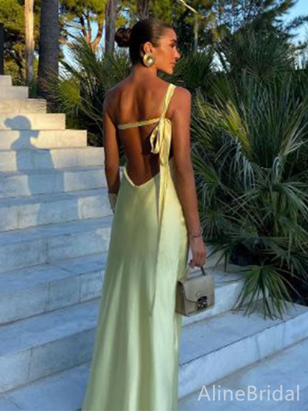 Elegant One Shoulder Yellow Mermaid Long Prom Dress,Evening Dress,PD382170