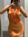 Elegant Orange V-neck Long Mermaid Prom Dress, Evening Dress, PD382173