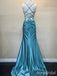 Elegant Blue Spaghetti Strap Backless Fit and Flare Long Prom Dress, Evening Dress, PD382176