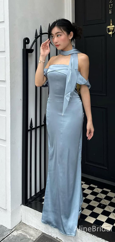 Elegant Pale Blue Strapless Off-Shoulder Long Mermaid Prom Dress, Evening Dress, PD382178
