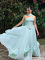 Elegant Pastel Blue Strapless Corset A-line Long Tulle Prom Dress, Evening Dress, PD382179