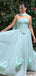 Elegant Pastel Blue Strapless Corset A-line Long Tulle Prom Dress, Evening Dress, PD382179