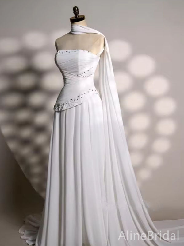 Gorgeous White Beadings Strapless A-line Long Prom Dress,Evening Dress,PD382181