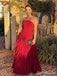 Elegant Red Strapless A-line Long Prom Dress,Evening Dress,PD382182