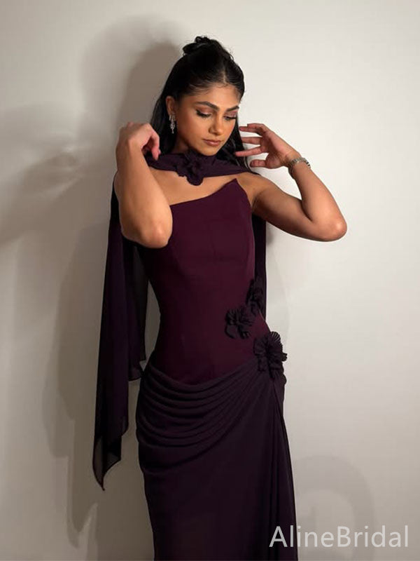 Elegant Dark Plum One-Shoulder  Long Mermaid Prom Dress, Evening Dress, PD382184