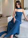Premium Navy Blue Strapless Flutter Straps Long Prom Dress, Evening Dress, PD382191
