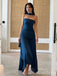 Premium Navy Blue Strapless Flutter Straps Long Prom Dress, Evening Dress, PD382191