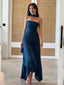 Premium Navy Blue Strapless Flutter Straps Long Prom Dress, Evening Dress, PD382191