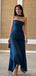 Premium Navy Blue Strapless Flutter Straps Long Prom Dress, Evening Dress, PD382191