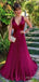 Elegant Burgundy Halter V-neck A-line Long Prom Dress, Evening Dress, PD382194