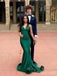 Elegant Green V-neck Mermaid Long Prom Dress with Side Slit ,Evening Dress, PD382196