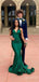 Elegant Green V-neck Mermaid Long Prom Dress with Side Slit ,Evening Dress, PD382196