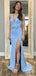 Gorgeous Blue V-neck Halter Mermaid Long Prom Dress with Side Slit, Evening Dress, PD382199