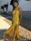 Gorgeous Yellow Halter Split Side Mermaid Long Prom Dress,Evening Dress,PD382200