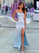 Gorgeous Blue Beadings Sweetheart Spaghetti Strap Mermaid Long Prom Dress with Side Slit, Evening Dress, PD382204