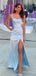 Gorgeous Blue Beadings Sweetheart Spaghetti Strap Mermaid Long Prom Dress with Side Slit, Evening Dress, PD382204