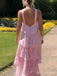 Elegant Pink Halter A-line Long Tiered Prom Dress, Evening Dress, PD382206