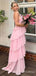 Elegant Pink Halter A-line Long Tiered Prom Dress, Evening Dress, PD382206