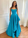 Flashy Peacock Blue V-neck Strapless A-line Irregular Pleats Long Prom Dress,Evening Dress,PD382208